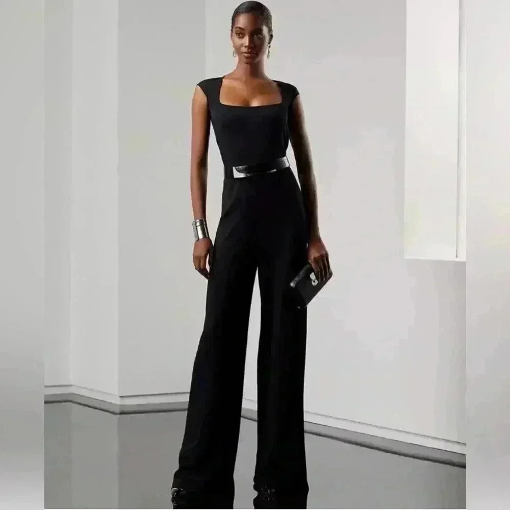 Ralph Lauren Collection Purple Label Cap Sleeve Sweater Jumpsuit Wide Leg Pants